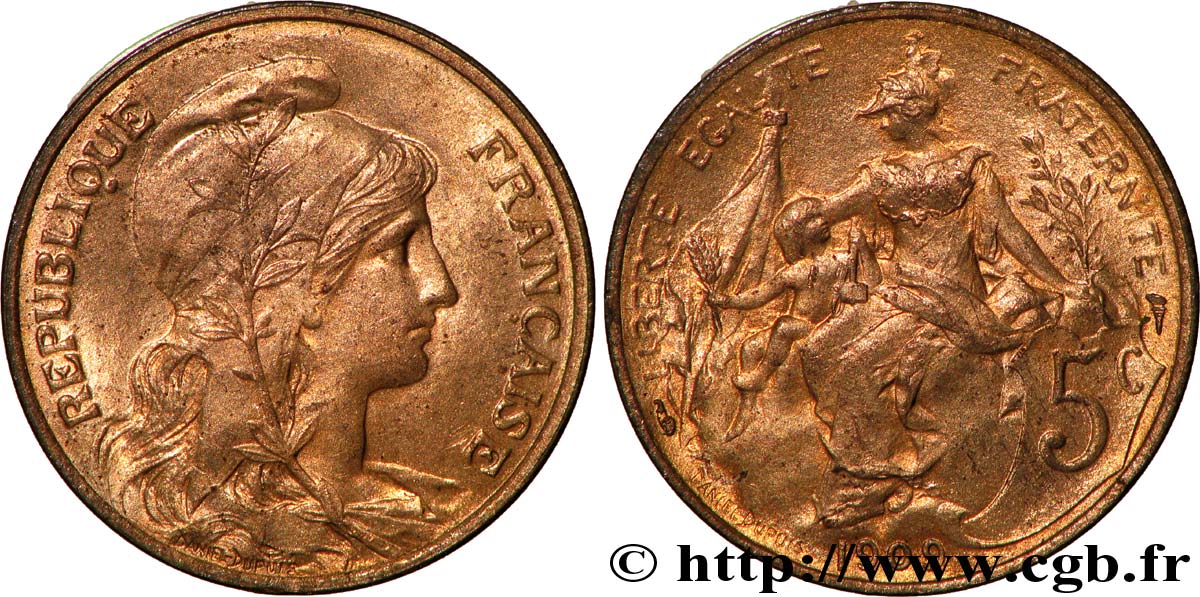 5 centimes Daniel-Dupuis 1909  F.119/20 SUP62 