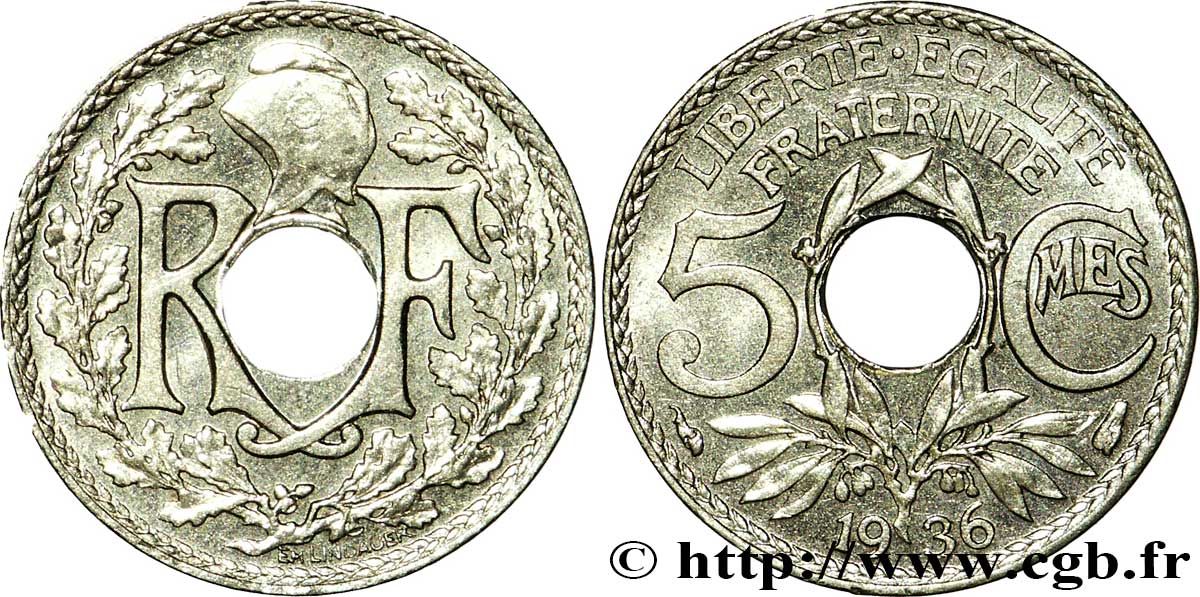5 centimes Lindauer, petit module 1936  F.122/19 SPL64 