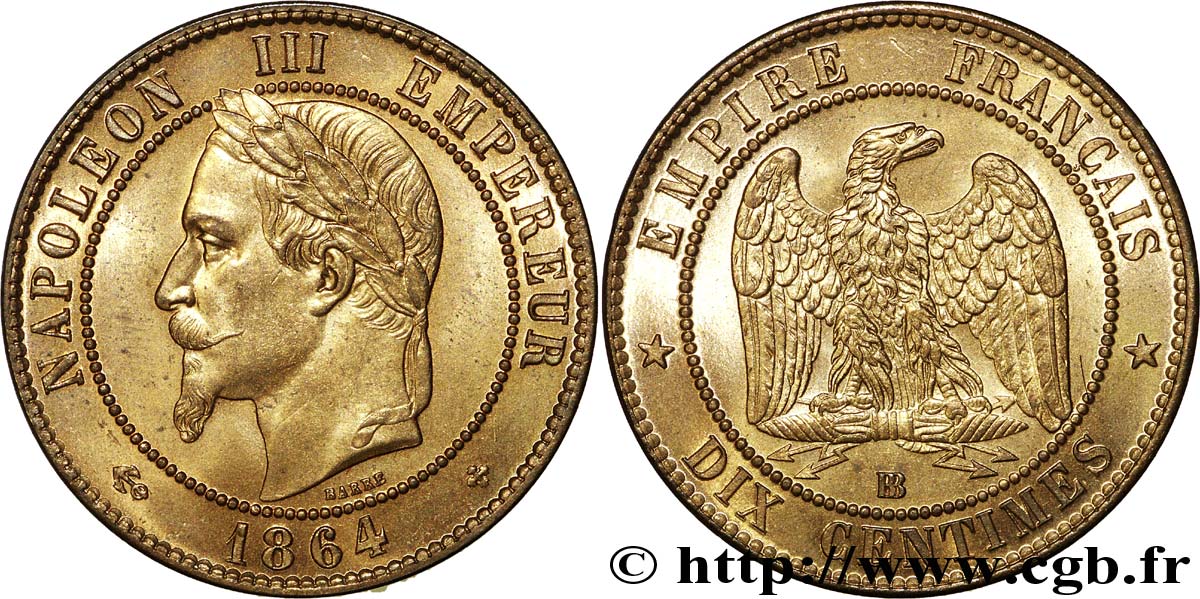 Dix centimes Napoléon III, tête laurée 1864 Strasbourg F.134/14 SC64 