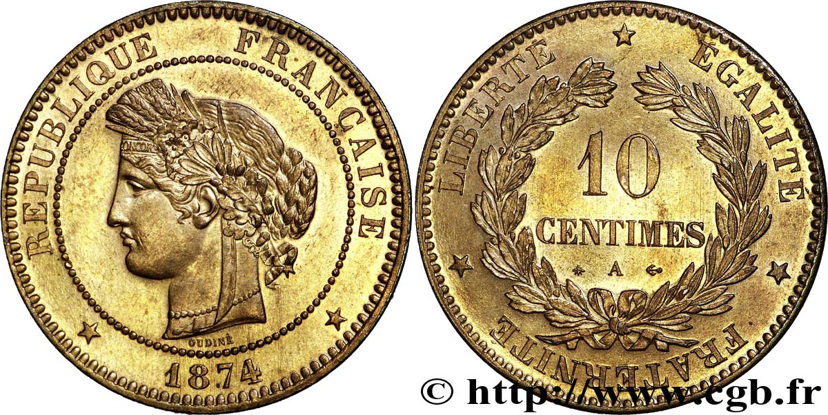 10 centimes Cérès 1874 Paris F.135/12 SPL63 