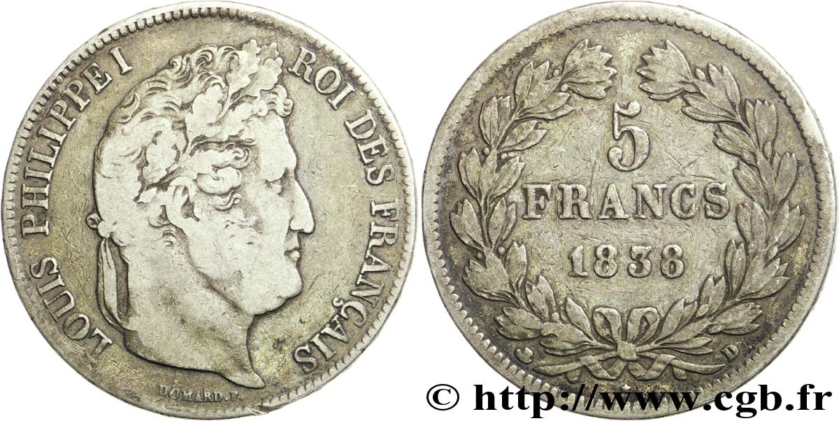 5 francs IIe type Domard 1838 Lyon F.324/71 BC25 
