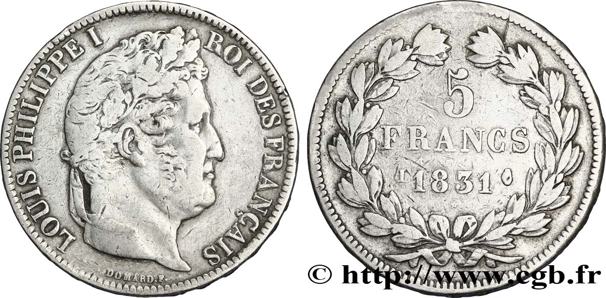 5 francs Ier type Domard, tranche en relief 1831 Limoges F.320/6 BB40 