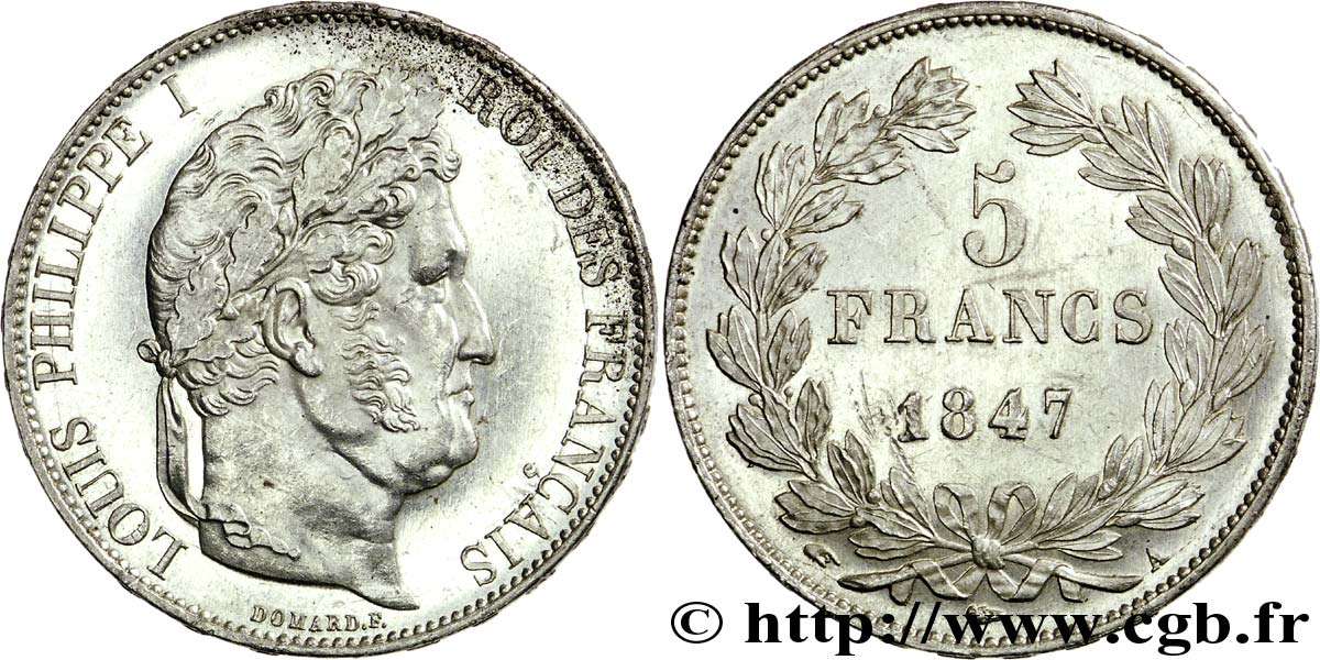 5 francs IIIe type Domard 1847 Paris F.325/14 SPL58 