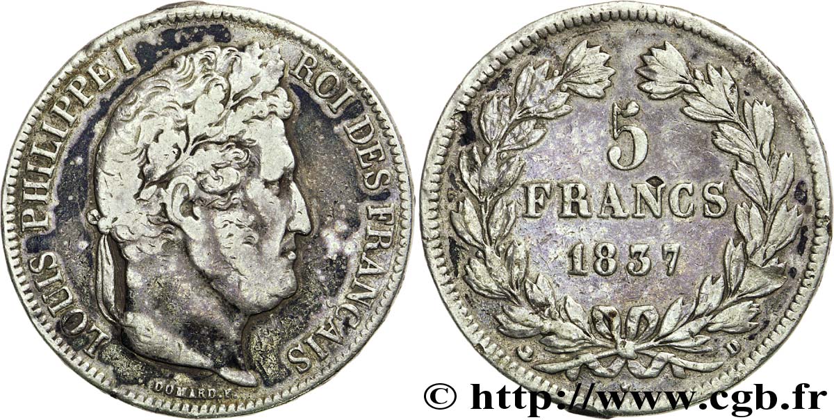 5 francs IIe type Domard 1837 Lyon F.324/64 VF30 