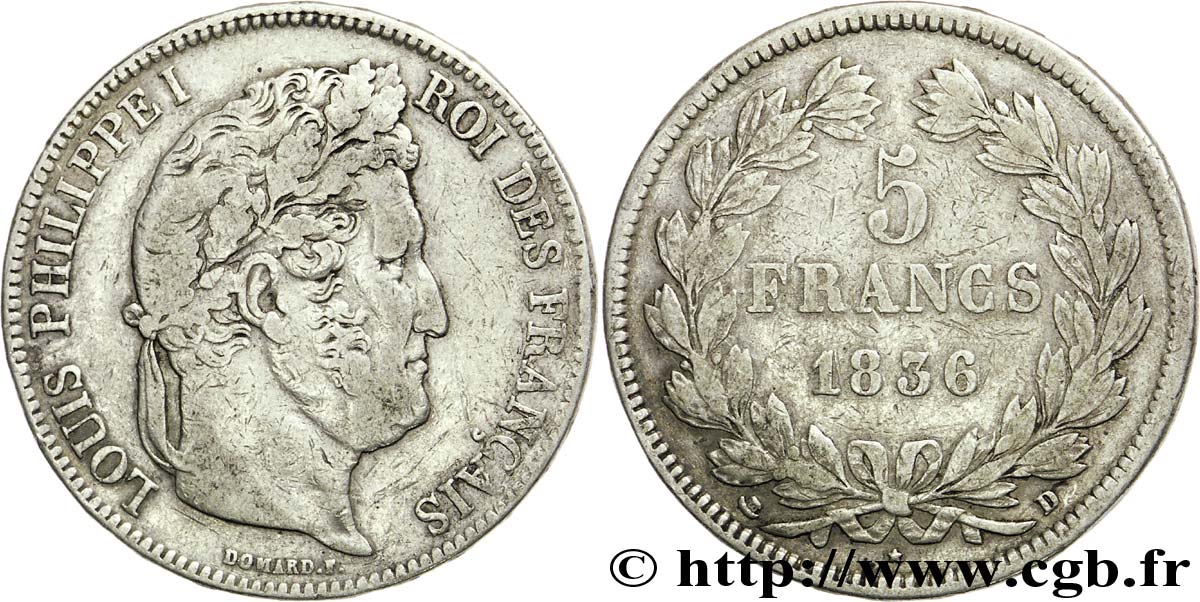 5 francs IIe type Domard 1836 Lyon F.324/56 BC30 