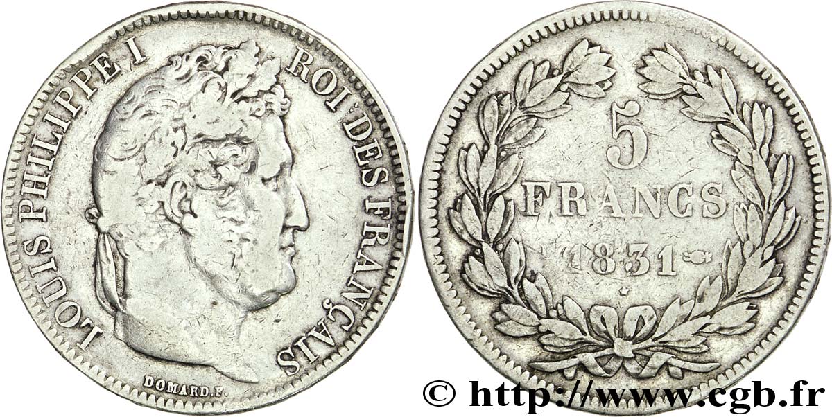 5 francs Ier type Domard, tranche en relief 1831 Bayonne F.320/8 VF28 