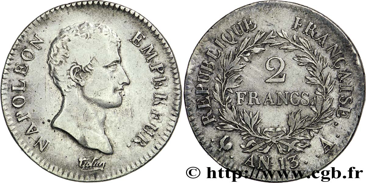 2 francs Napoléon Empereur, Calendrier révolutionnaire 1805 Paris F.251/12 MB35 