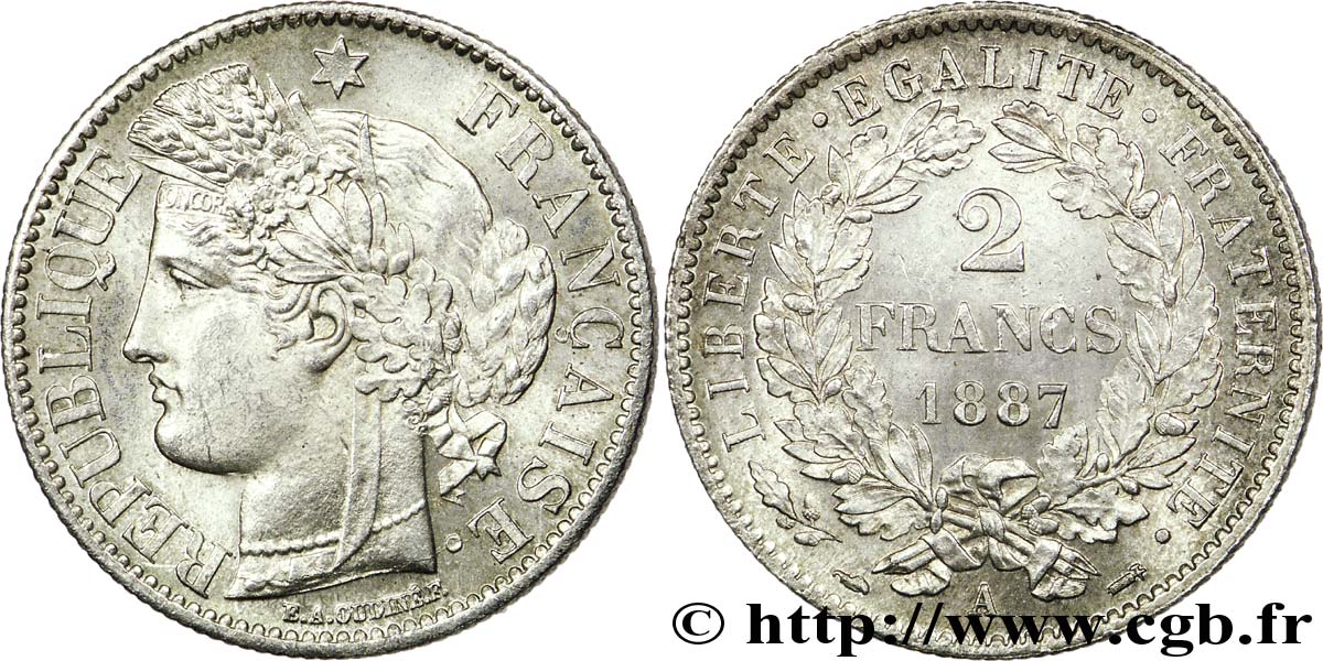 2 francs Cérès, avec légende 1887 Paris F.265/13 EBC62 