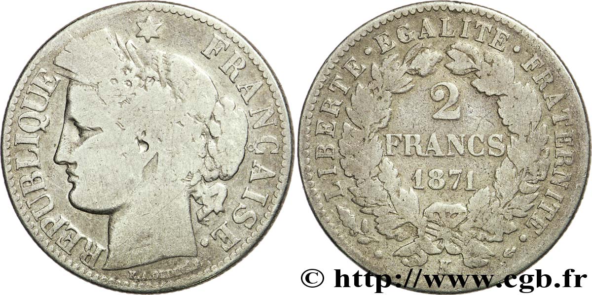 2 francs Cérès, avec légende 1871 Bordeaux F.265/6 B12 