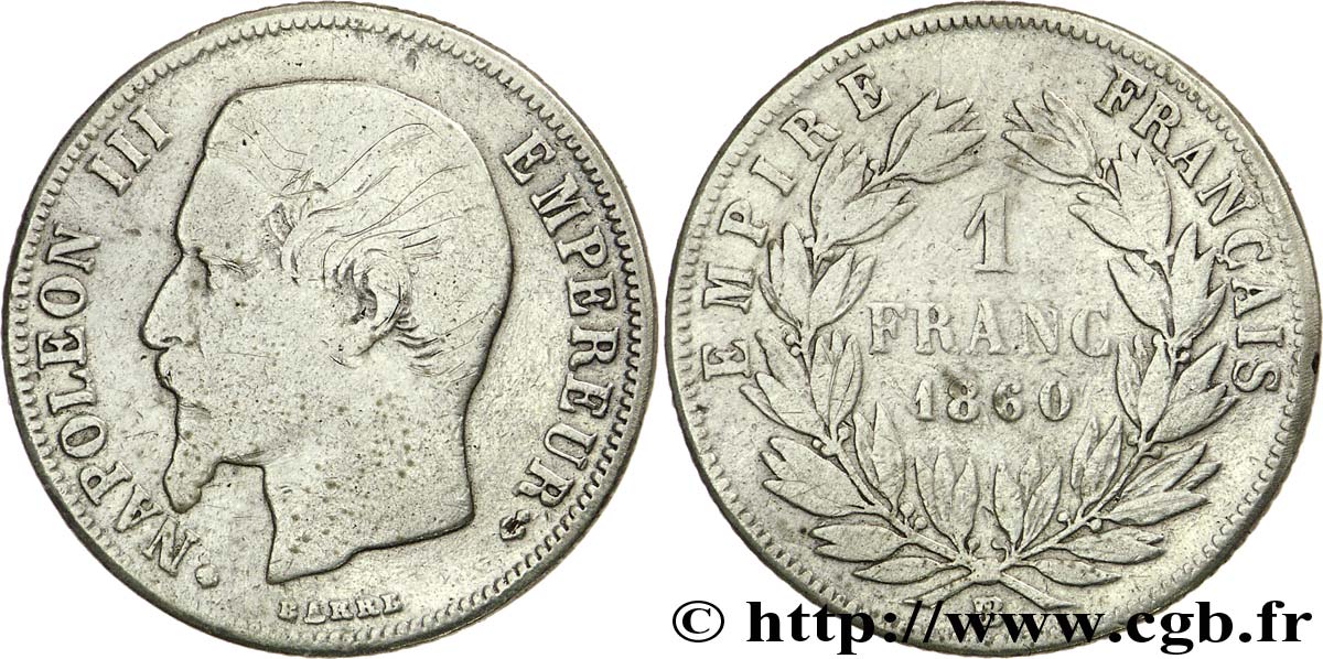1 franc Napoléon III, tête nue  1860 Strasbourg F.214/19 SGE12 