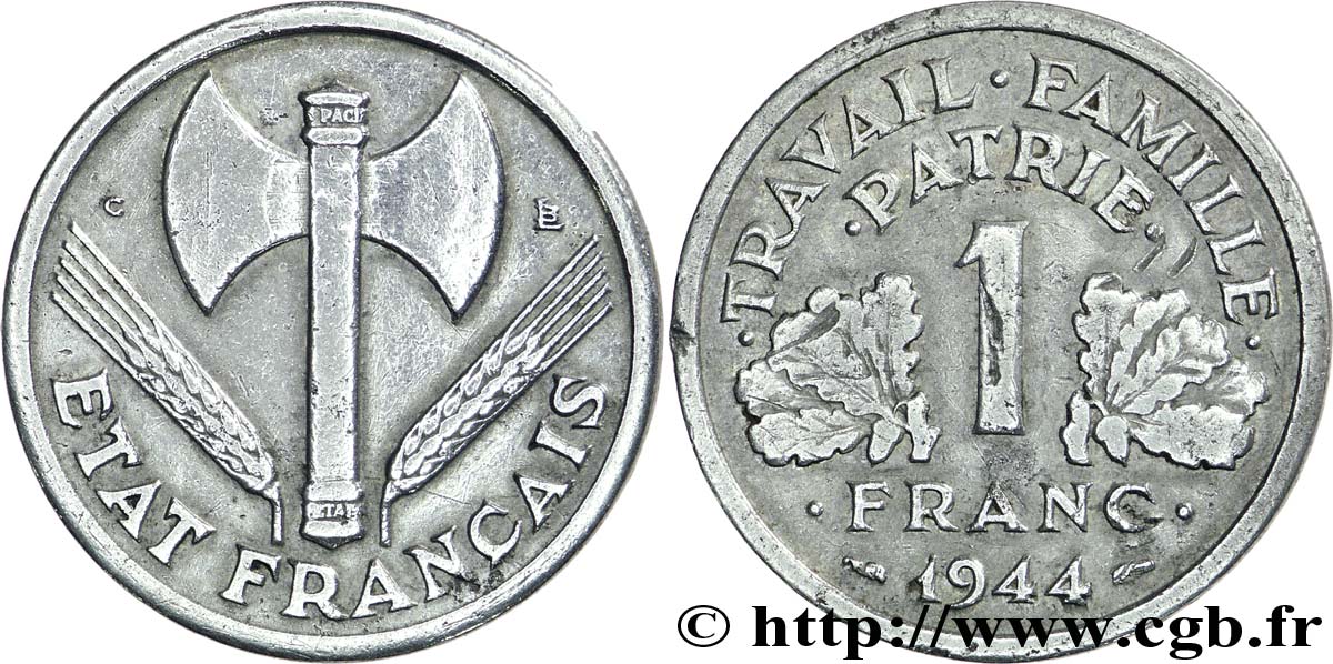 1 franc Francisque, légère, petit c 1944 Castelsarrasin F.223/8 TB28 