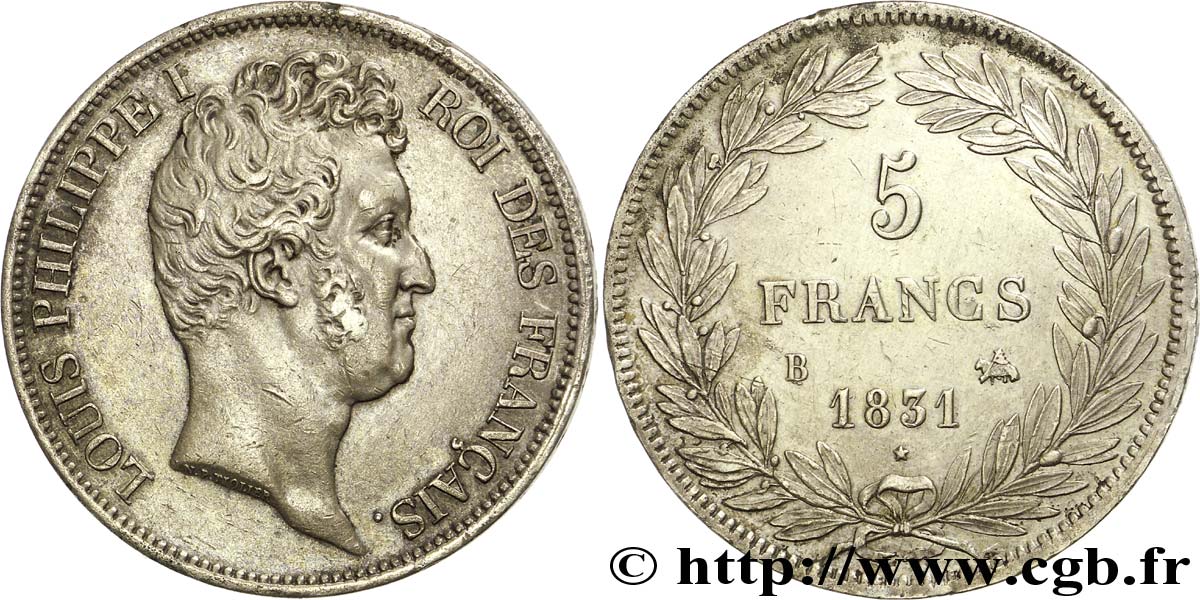 5 francs type Tiolier avec le I, tranche en creux 1831 Rouen F.315/15 MBC54 