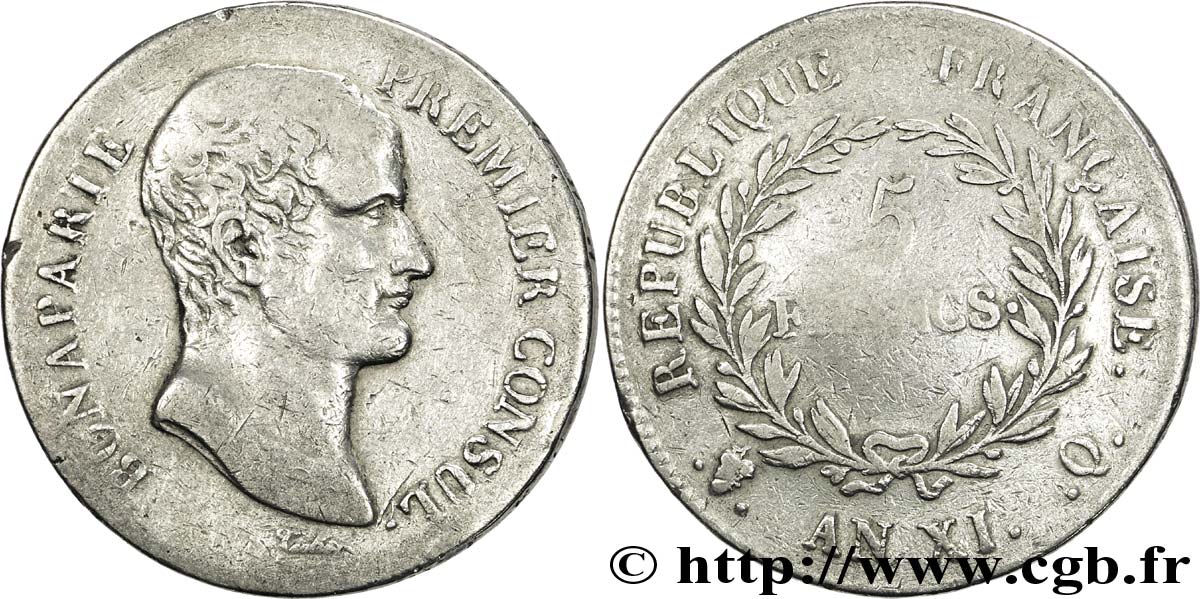 5 francs Bonaparte Premier Consul 1803 Perpignan F.301/7 TB15 