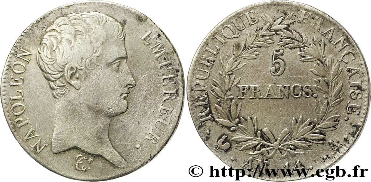 5 francs Napoléon Empereur, Calendrier révolutionnaire 1805 Paris F.303/19 XF40 
