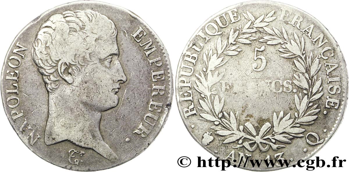 5 francs Napoléon Empereur, Calendrier révolutionnaire 1805 Perpignan F.303/15 S35 