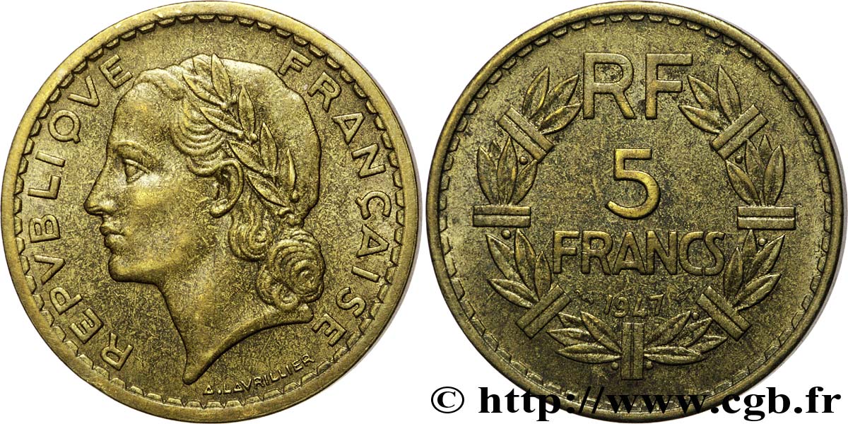 5 francs Lavrillier, bronze-aluminium 1947  F.337/9 AU52 