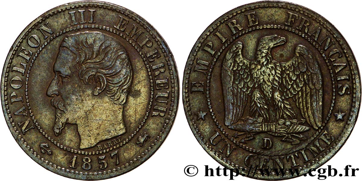 Un centime Napoléon III, tête nue 1857 Lyon F.102/35 TTB50 