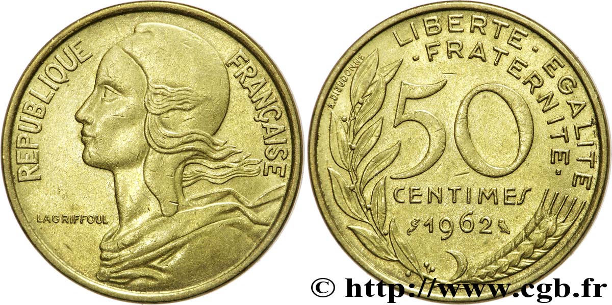 50 centimes Marianne, col à 4 plis 1962 Paris F.197/3 TTB45 