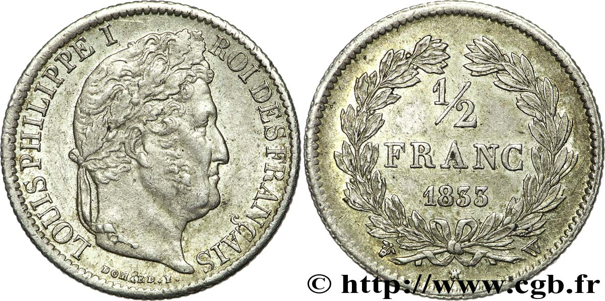 1/2 franc Louis-Philippe 1833 Lille F.182/39 AU50 
