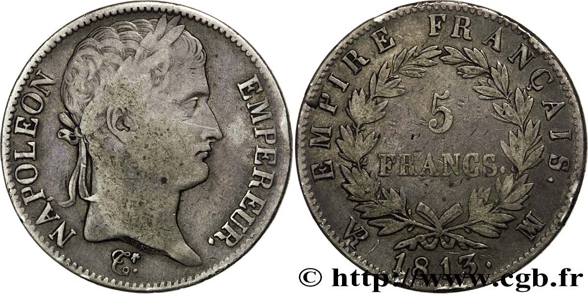 5 francs Napoléon Empereur, Empire français 1813 Marseille F.307/69 MB30 