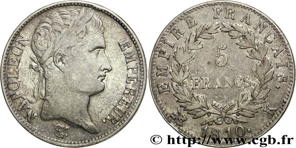 5 francs Napoléon Empereur, Empire français 1810 Bordeaux F.307/19 BC35 