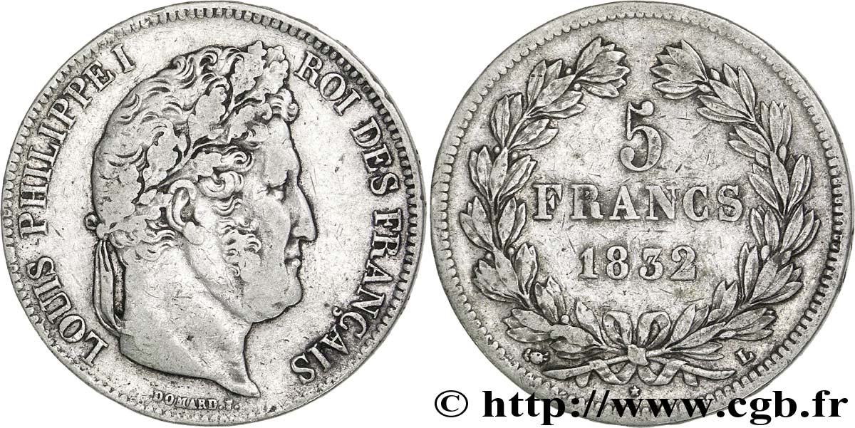 5 francs IIe type Domard 1832 Bayonne F.324/8 XF40 