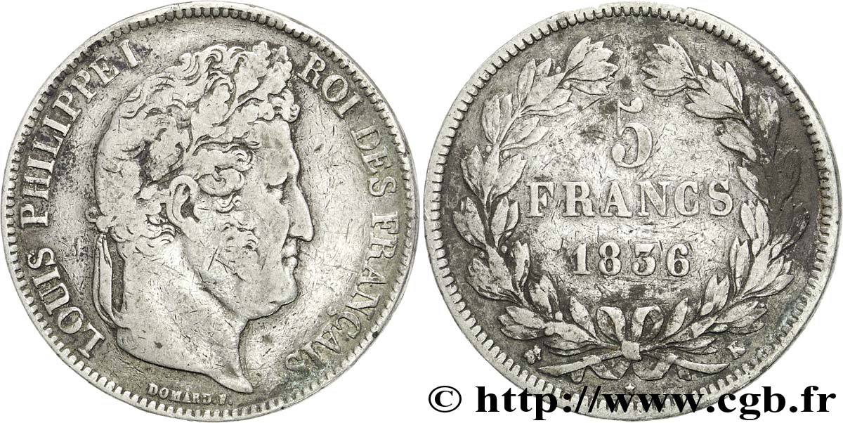 Faux de 5 francs IIe type Domard 1836 Bordeaux F.324/57 XF40 