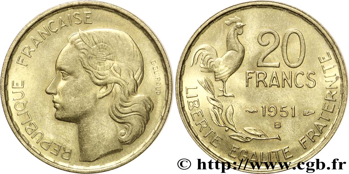20 francs G. Guiraud 1951 Beaumont-Le-Roger F.402/8 SUP62 