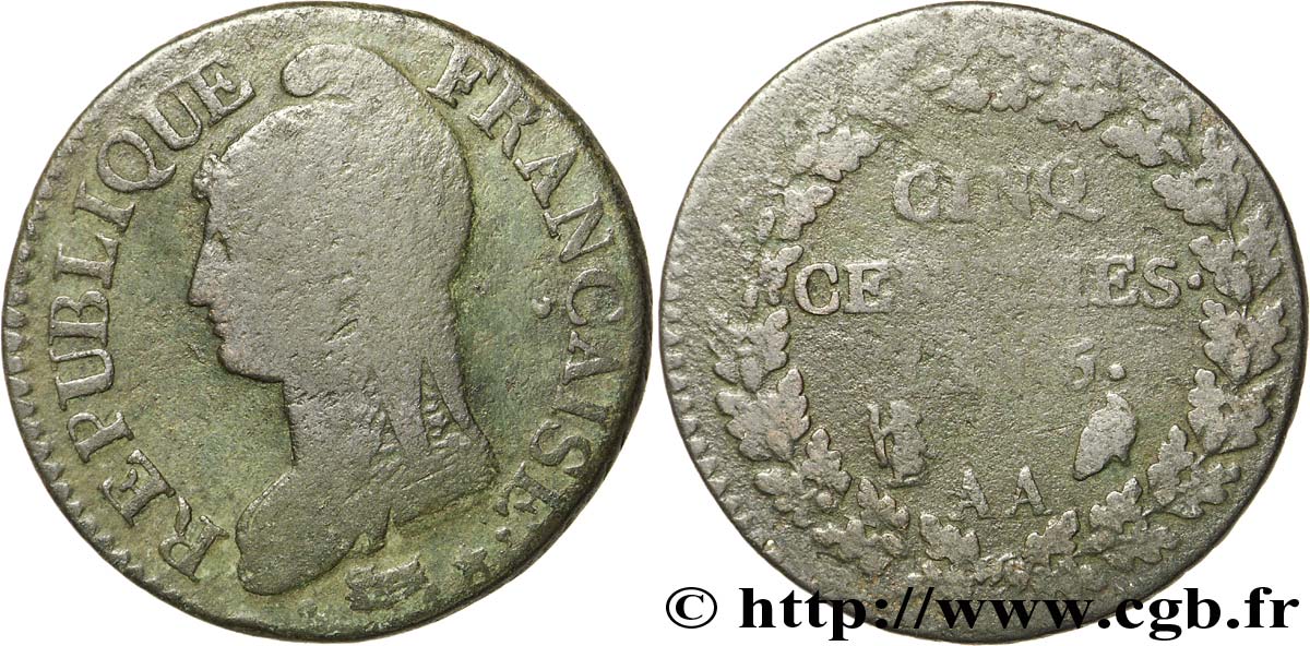 Cinq centimes Dupré, grand module 1797 Metz F.115/12 B8 