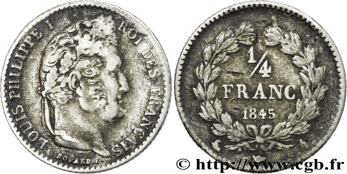1/4 franc Louis-Philippe 1845 Paris F.166/102 TB35 