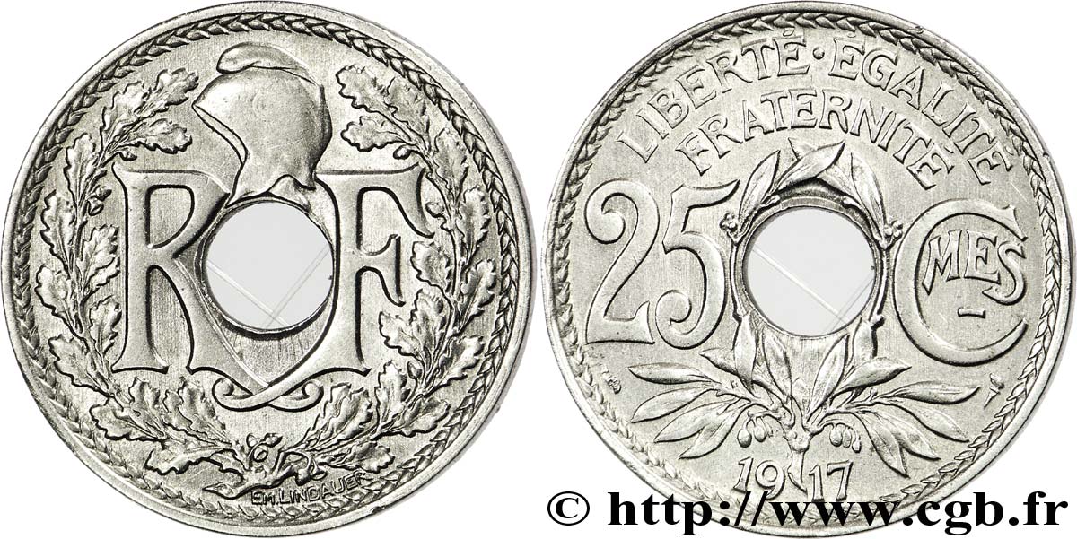 25 centimes Lindauer, Cmes souligné 1917  F.170/5 TB35 