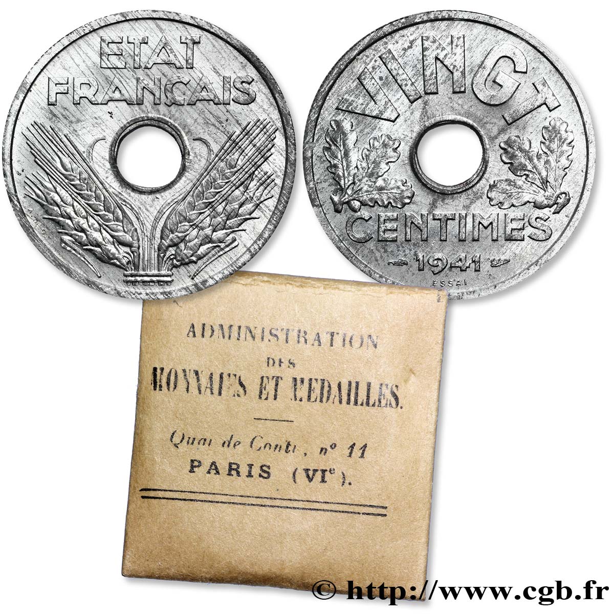 Essai de VINGT centimes État français 1941 Paris F.152/1 SUP62 