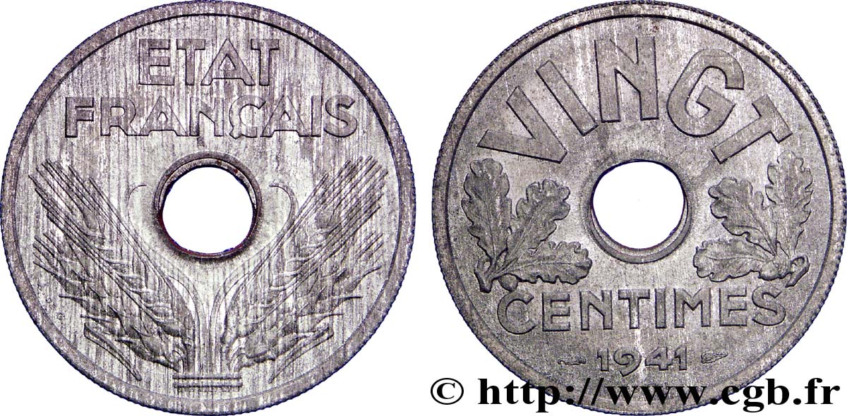 Essai de VINGT centimes État français 1941 Paris F.152/1 SPL63 