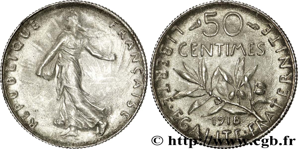 50 centimes Semeuse 1918  F.190/25 MS63 