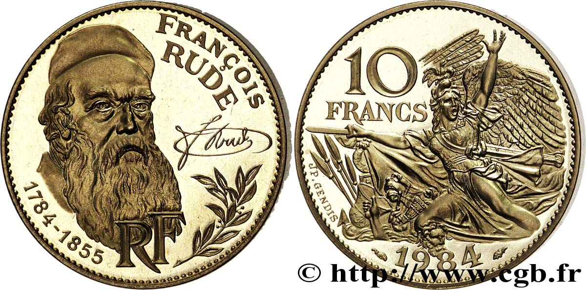 Piéfort Cu-Ni de 10 francs François Rude 1984 Pessac F.369/2P FDC65 