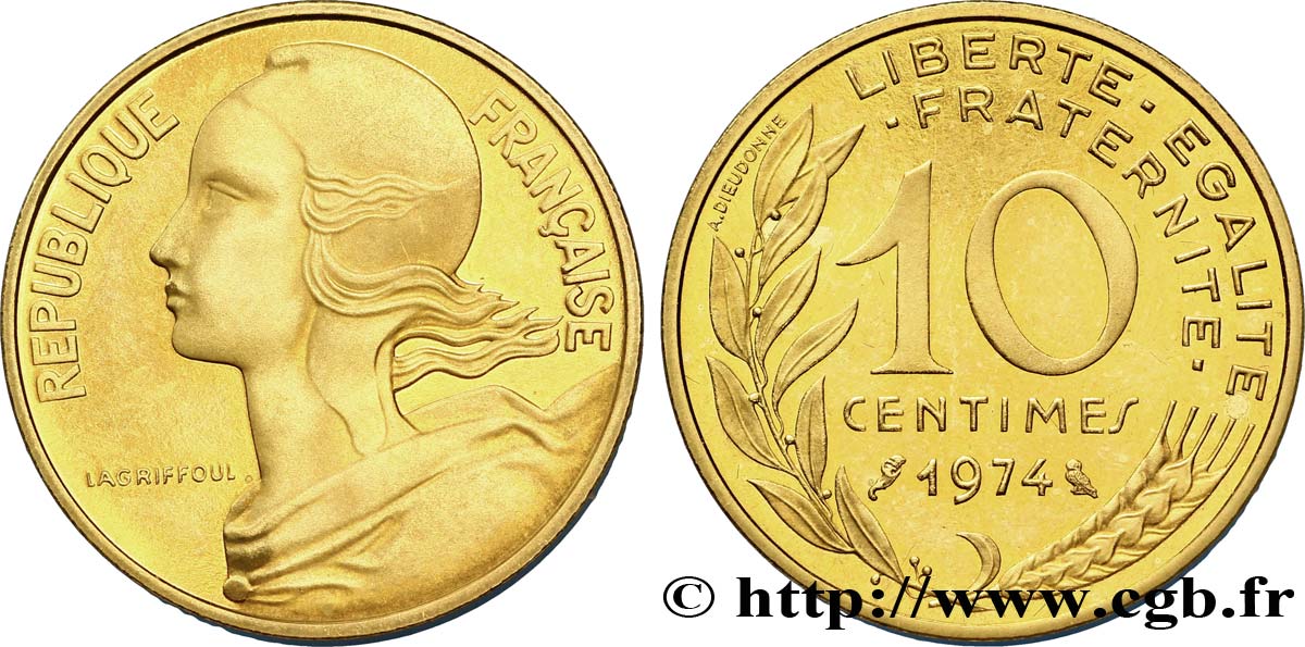 Piéfort Br-Al de 10 centimes Marianne 1974 Pessac F.144/14P fST64 