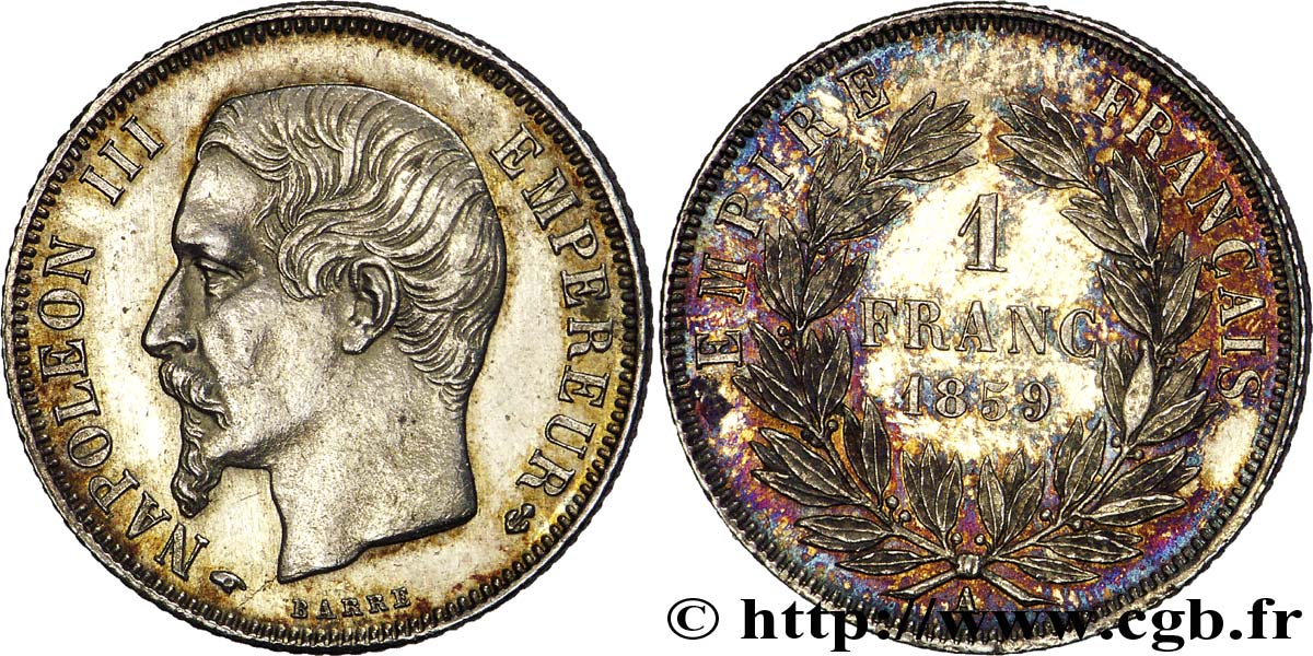 1 franc Napoléon III, tête nue  1859 Paris F.214/12 SUP60 