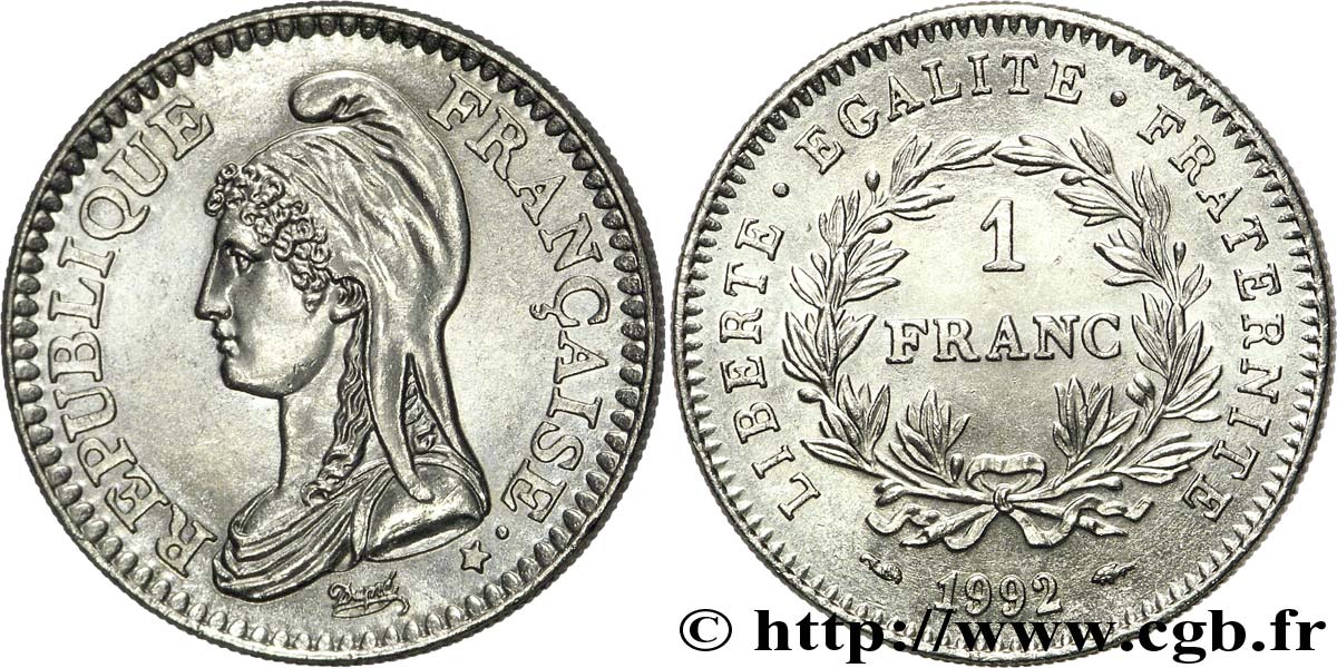 1 franc République 1992  F.229/2 SUP62 