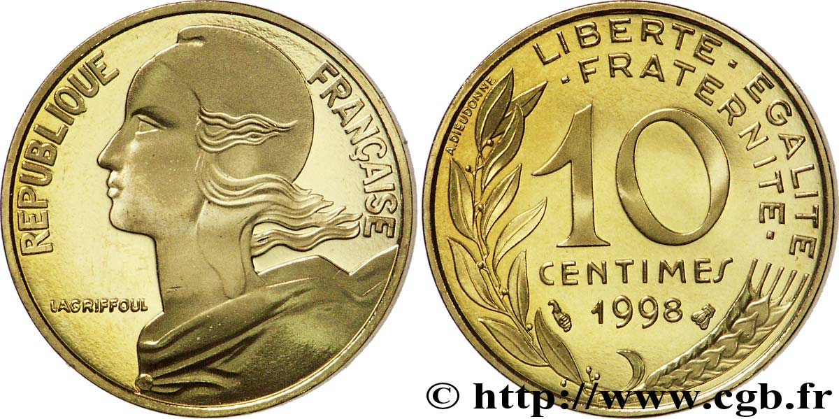 10 centimes Marianne, BE (Belle Épreuve) 1998 Pessac F.144/42 var. FDC67 
