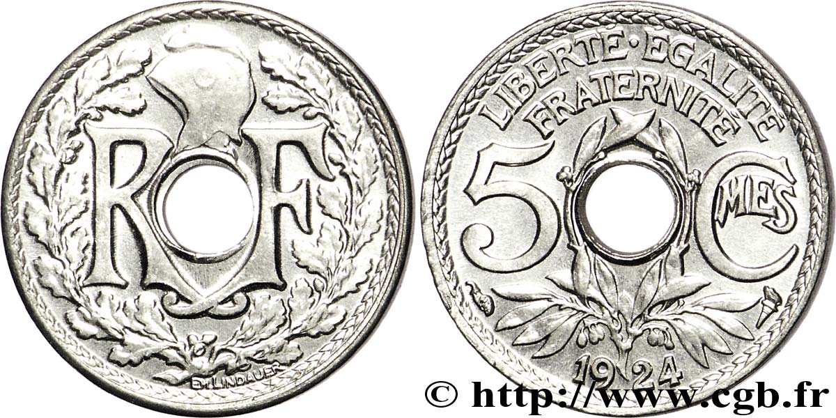 5 centimes Lindauer, petit module 1924  F.122/8 MS66 
