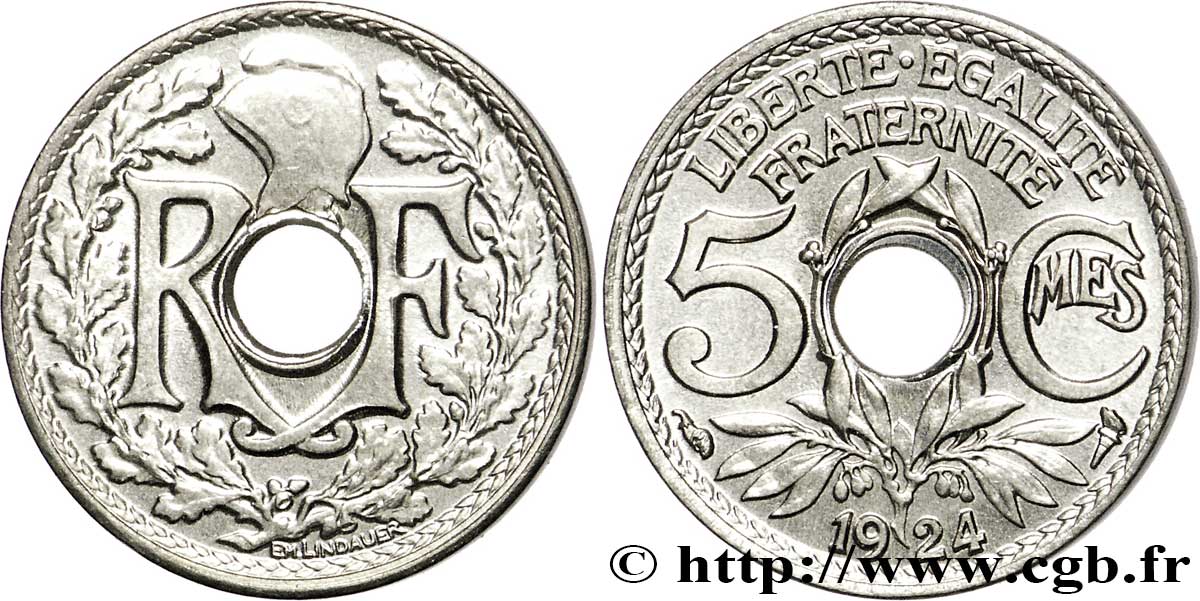 5 centimes Lindauer, petit module 1924  F.122/8 ST65 