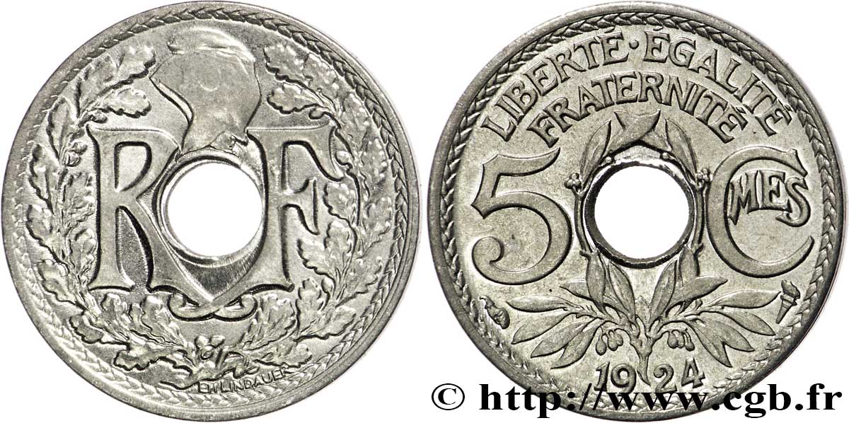5 centimes Lindauer, petit module 1924  F.122/8 SPL63 