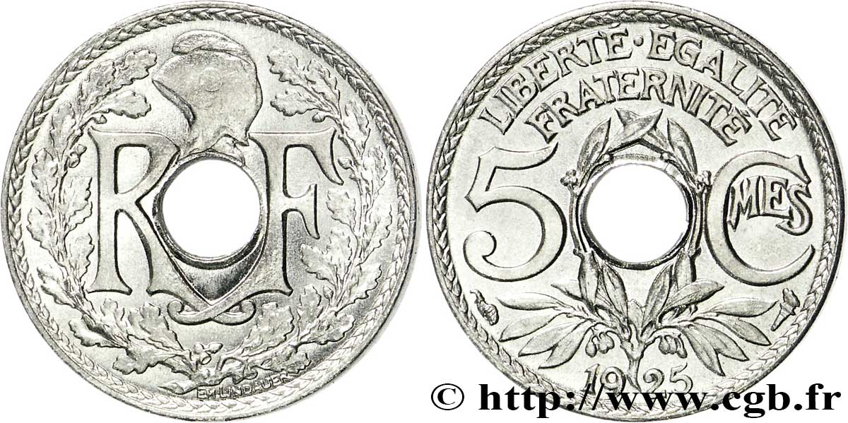 5 centimes Lindauer, petit module 1925  F.122/10 ST65 