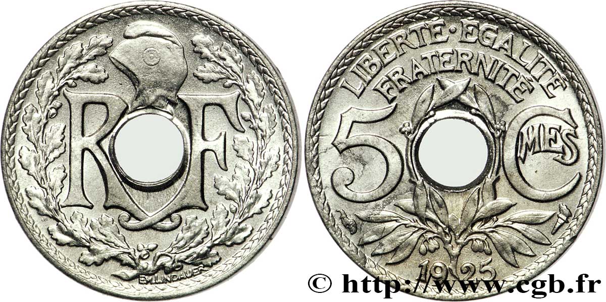 5 centimes Lindauer, petit module 1925  F.122/10 MS63 
