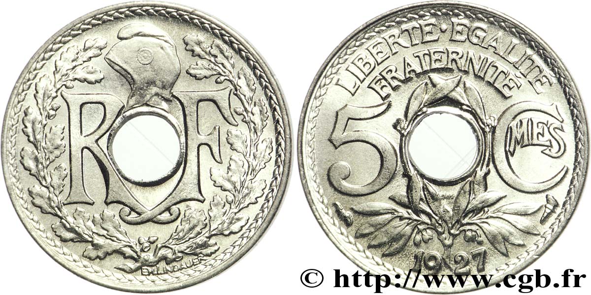5 centimes Lindauer, petit module 1927  F.122/12 MS66 