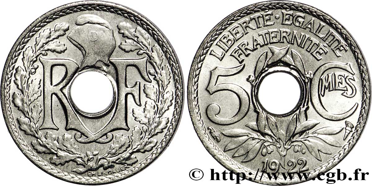 5 centimes Lindauer, petit module 1922 Paris F.122/4 ST65 