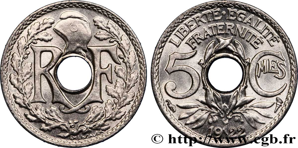 5 centimes Lindauer, petit module 1922 Paris F.122/4 SPL64 