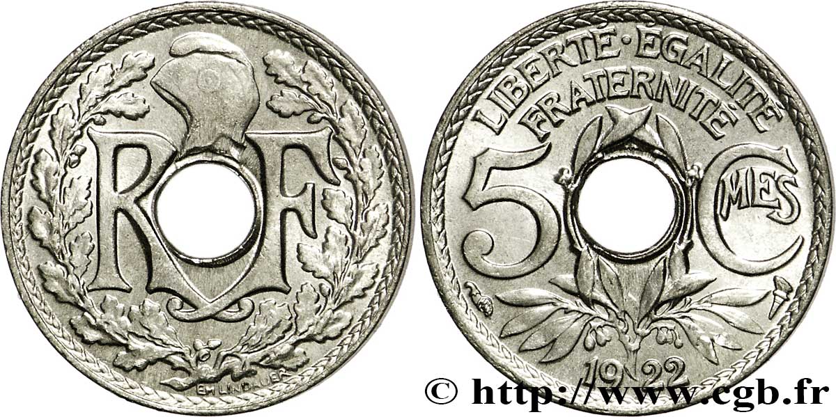 5 centimes Lindauer, petit module 1922 Paris F.122/4 MS63 