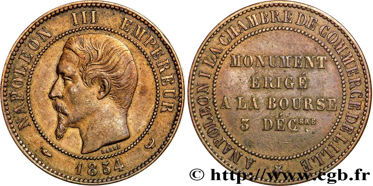 Module de dix centimes, Monument érigé à la Bourse de Lille le 3 décembre 1854 1854 Lille VG.3403  MBC50 