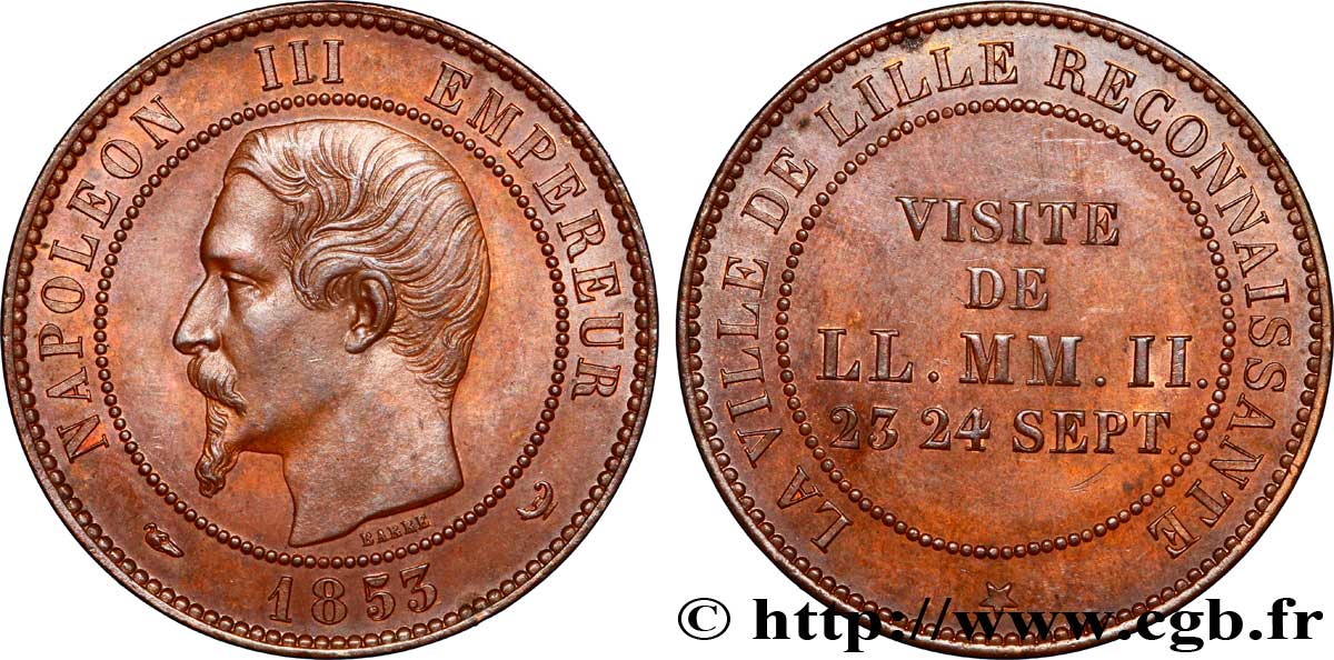 Module de dix centimes, Visite impériale à Lille les 23 et 24 septembre 1853 1853 Lille VG.3365  SUP60 